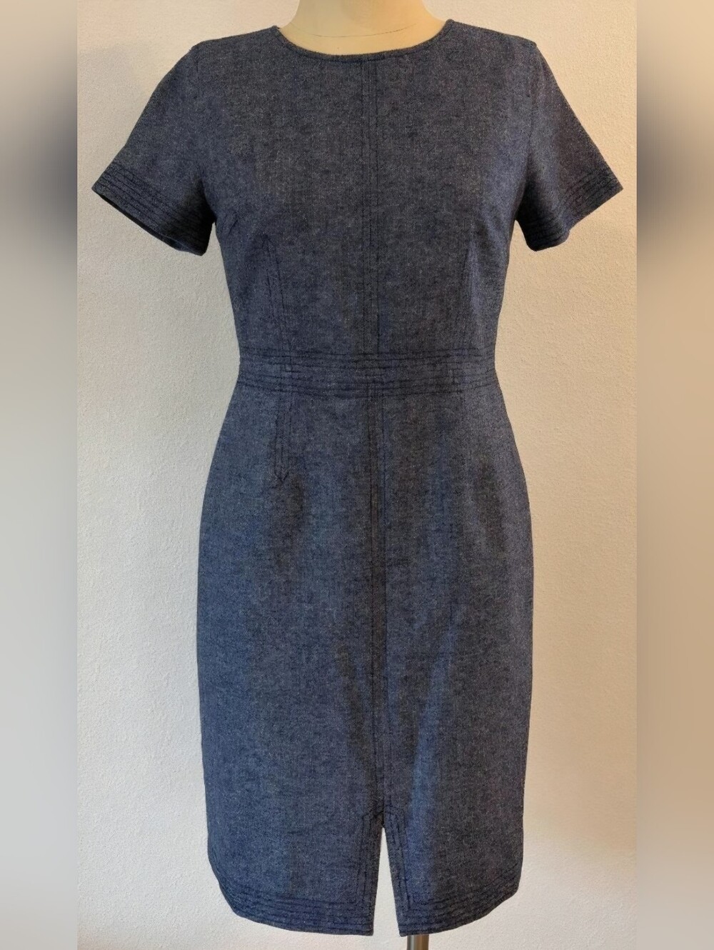 Banana Republic Heathered Navy Gray Short Sleeve Sheath Midi Dress